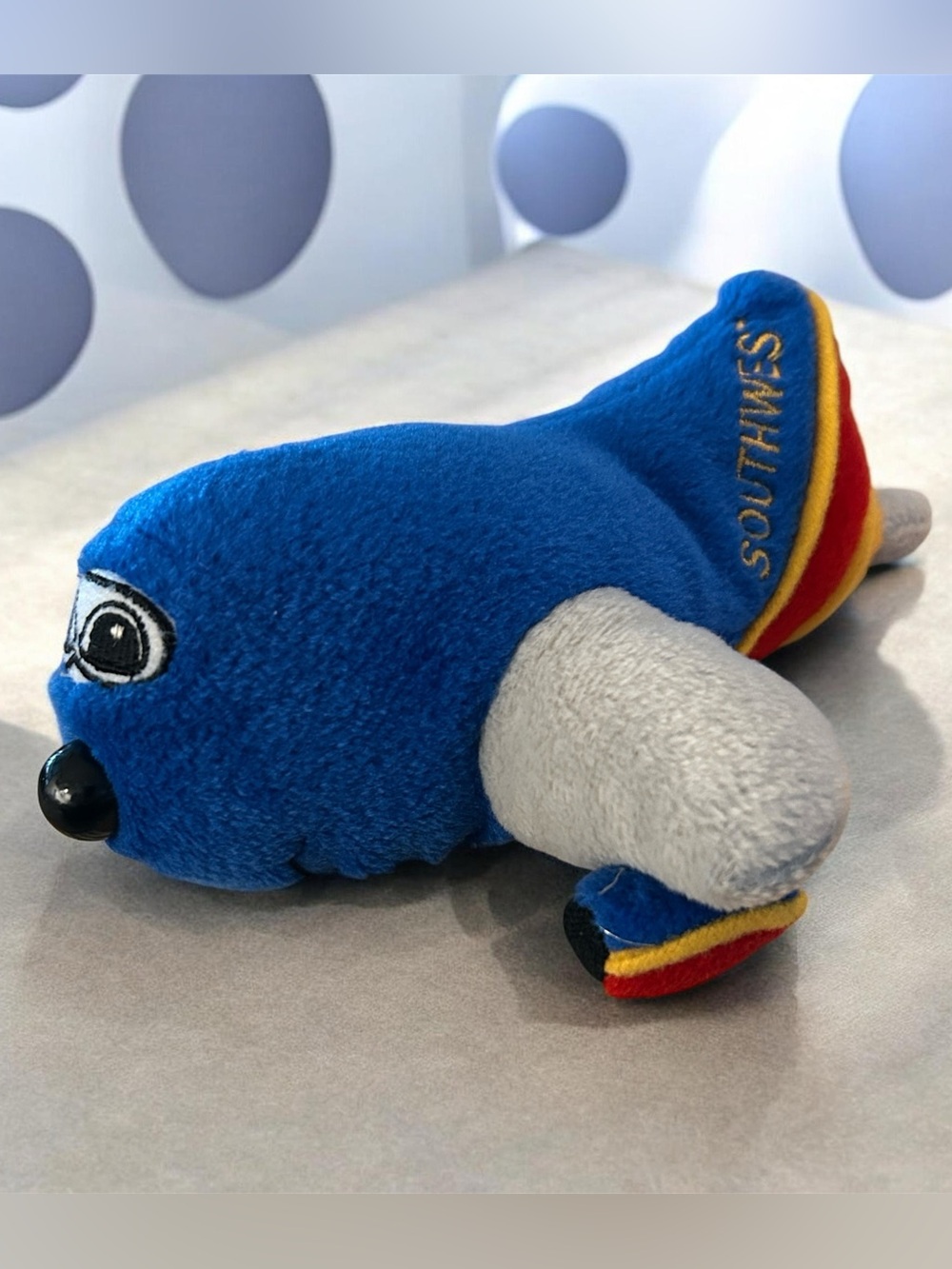 Southwest Airlines Plush Blue Airplane Toy with cute eyes and nose features